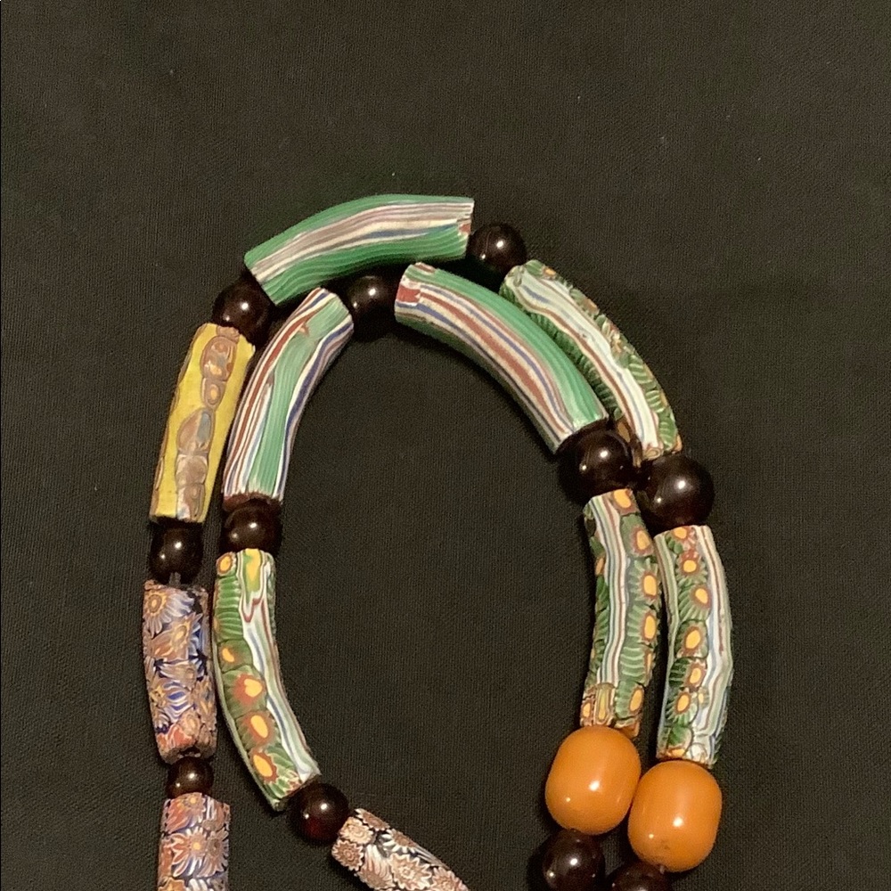 CUSTOM AFRICAN TRADE BEADS AMBER STERLING NECKLACE